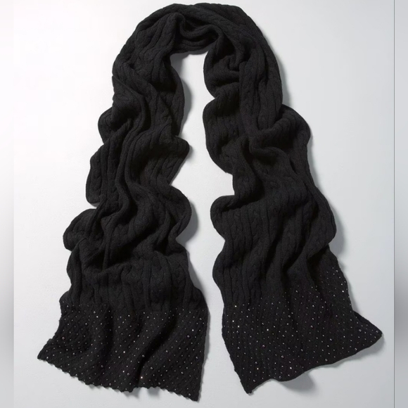 🆕️ WHBM Embellished Scarf Wool Cashmere blend Black - Picture 2 of 5